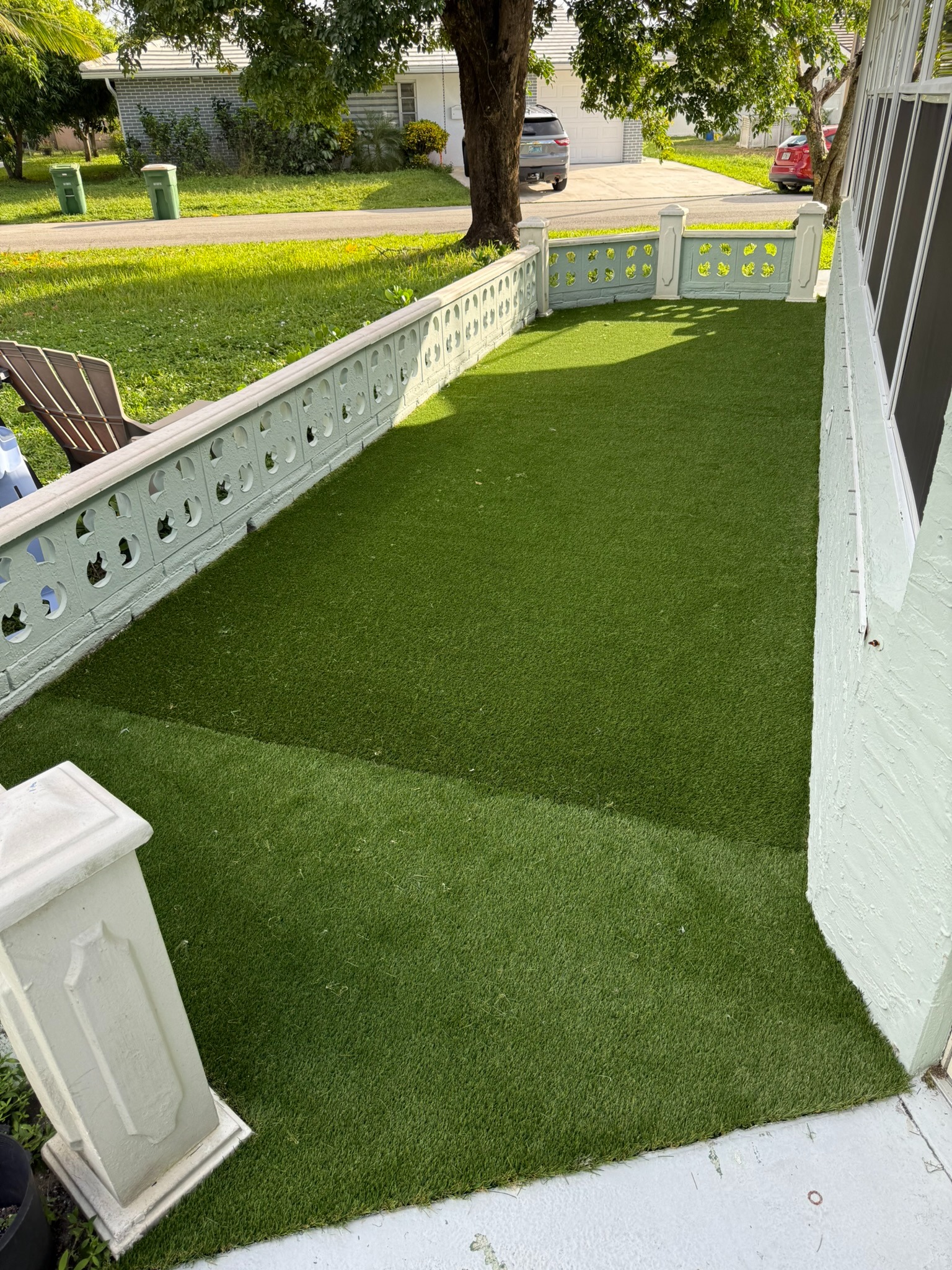 Finished artificial grass patio