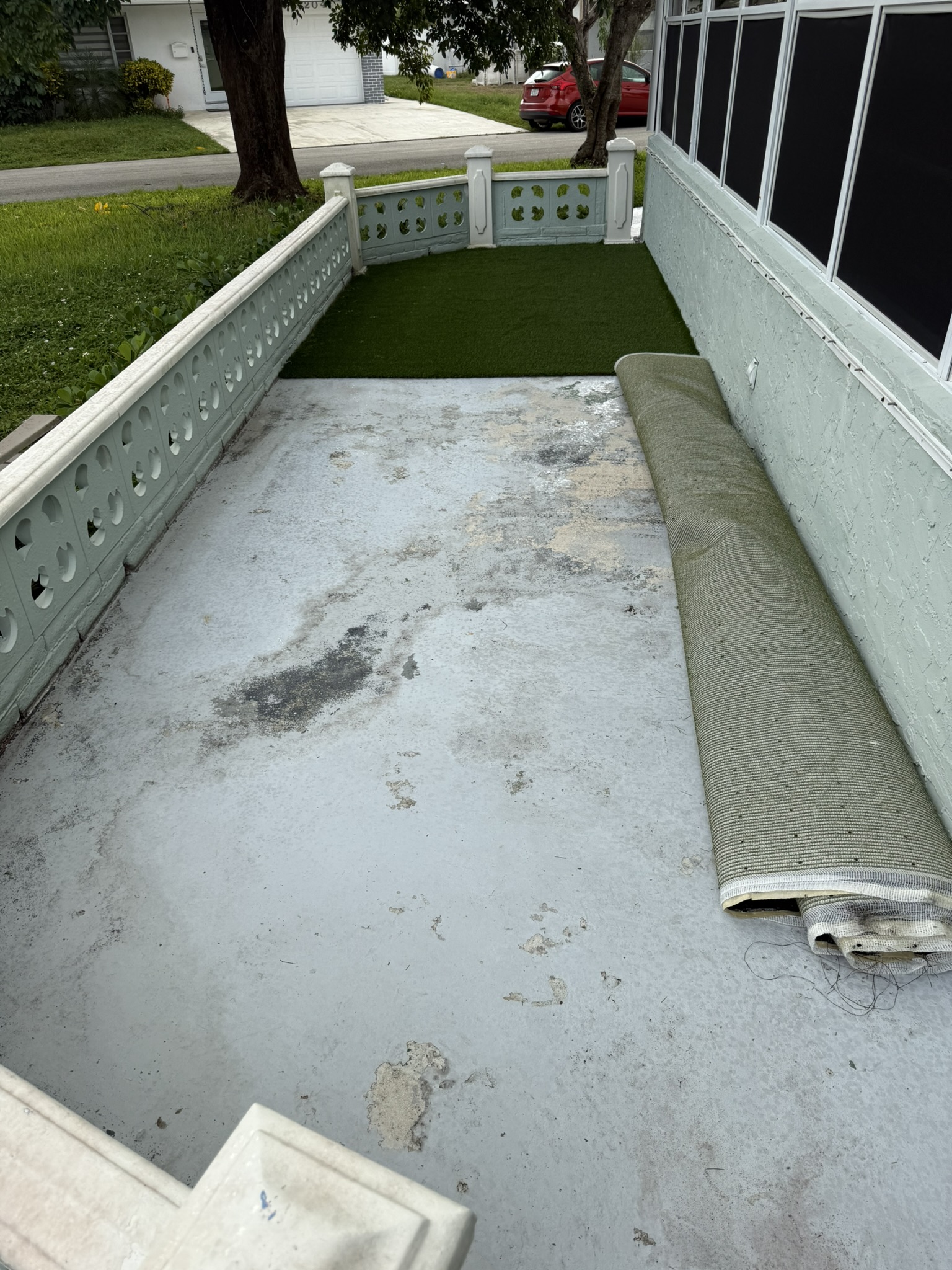 Artificial grass installation in progress
